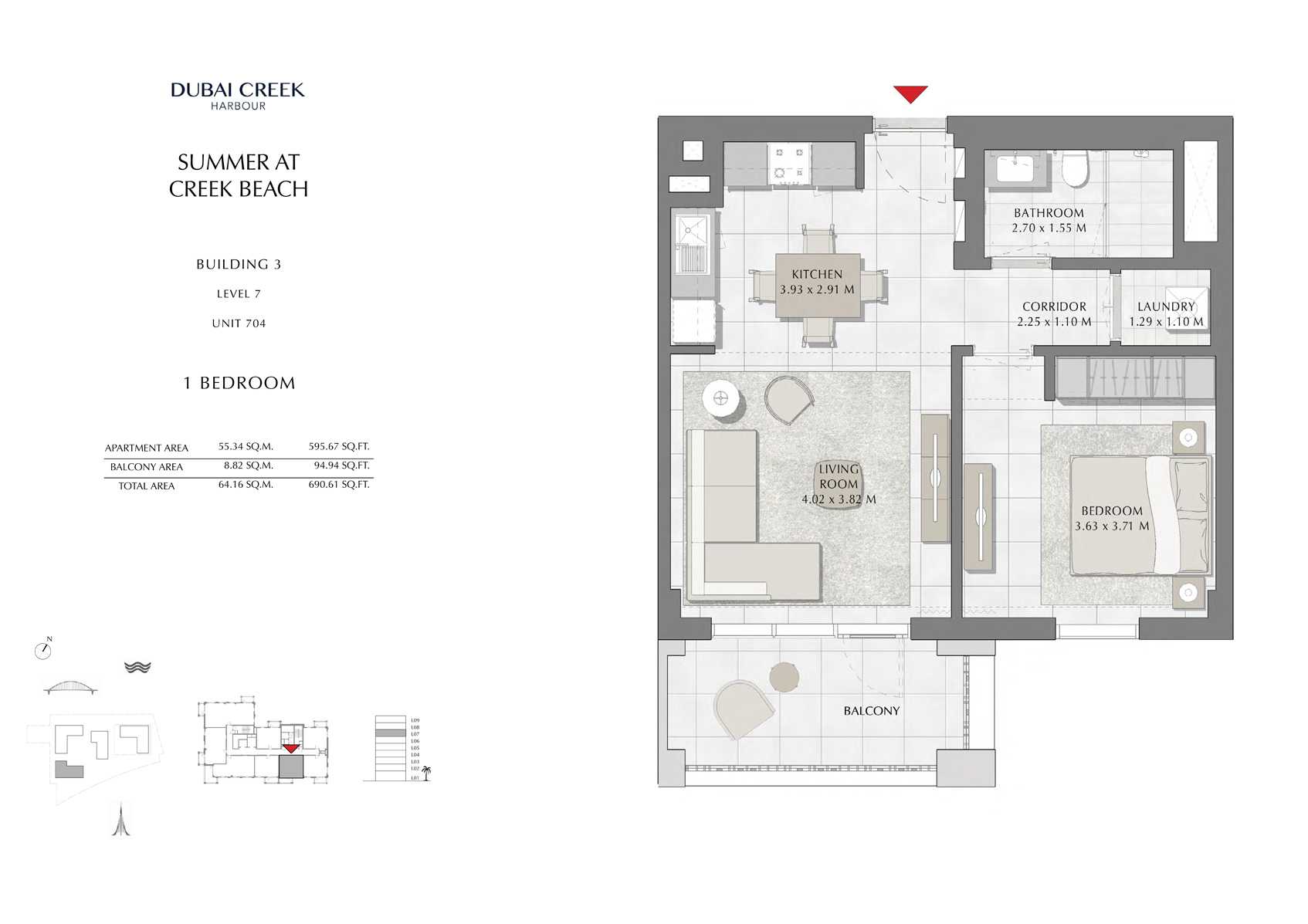 1 Br Building 3 Level 7 Unit 704, Size 690 Sq Ft